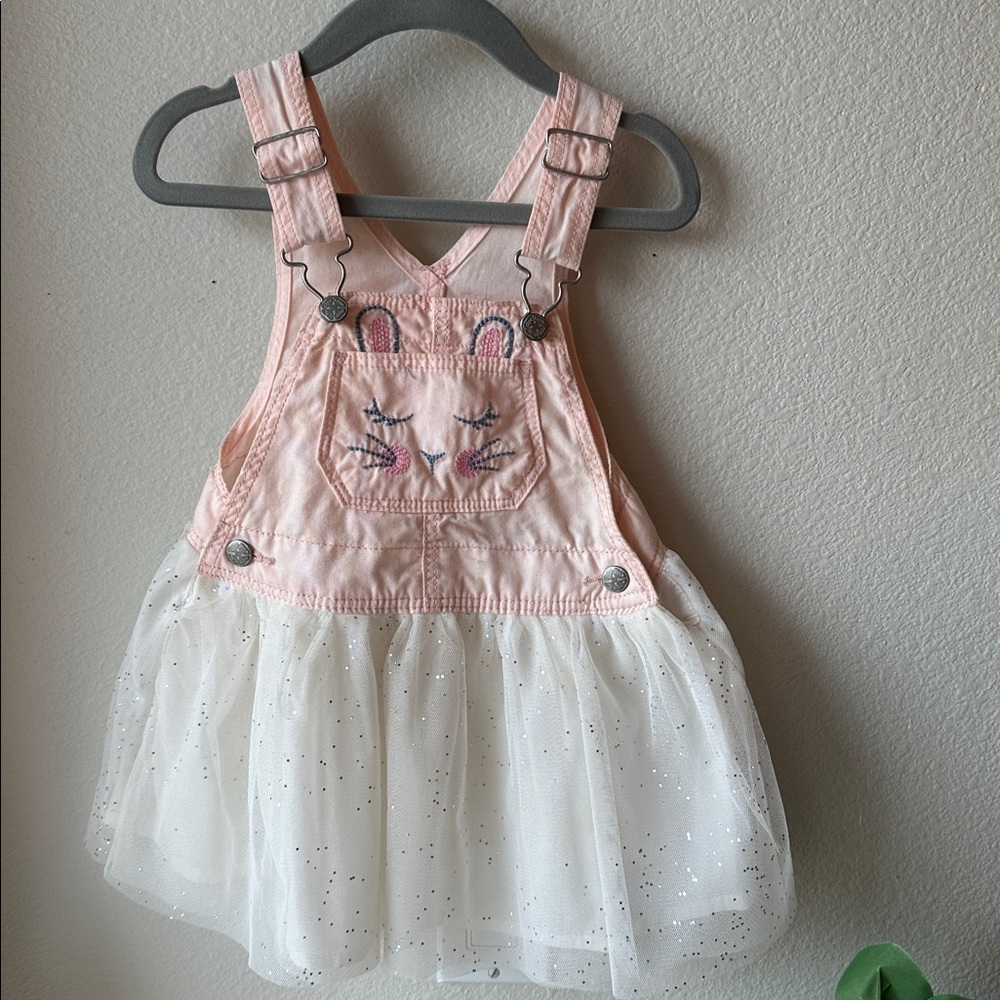 OshKosh B’gosh Bunny Tulle Dress Overalls 18-24M Pink Easter Outfit NWOT